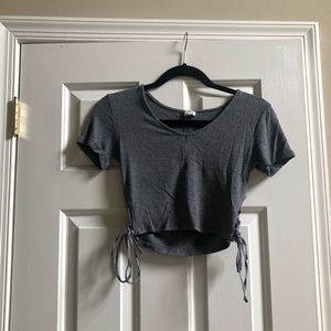 Garage Gray Ribbed Cropped Tee with side ties